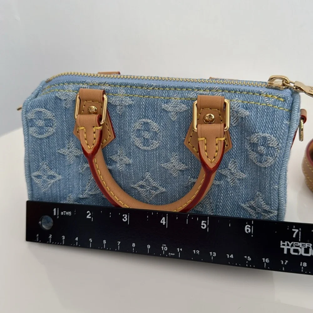 Louis Vuitton *Like NEW *Limited Edition* Nano Mini Denim Speedy Bag with Strap - Picture 14 of 17
